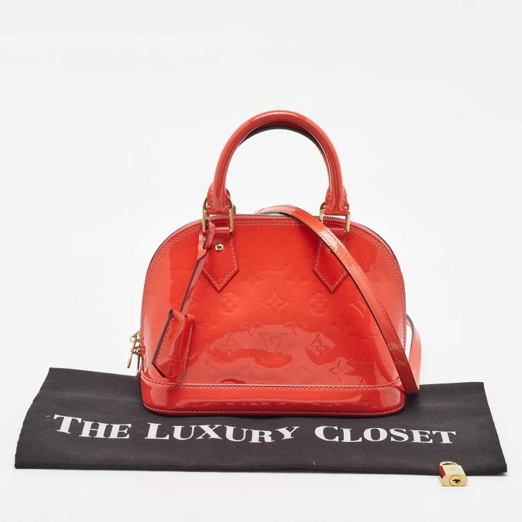 Pre Owned Louis Vuitton Rose Litchi Monogram Vernis Alma BB Bag