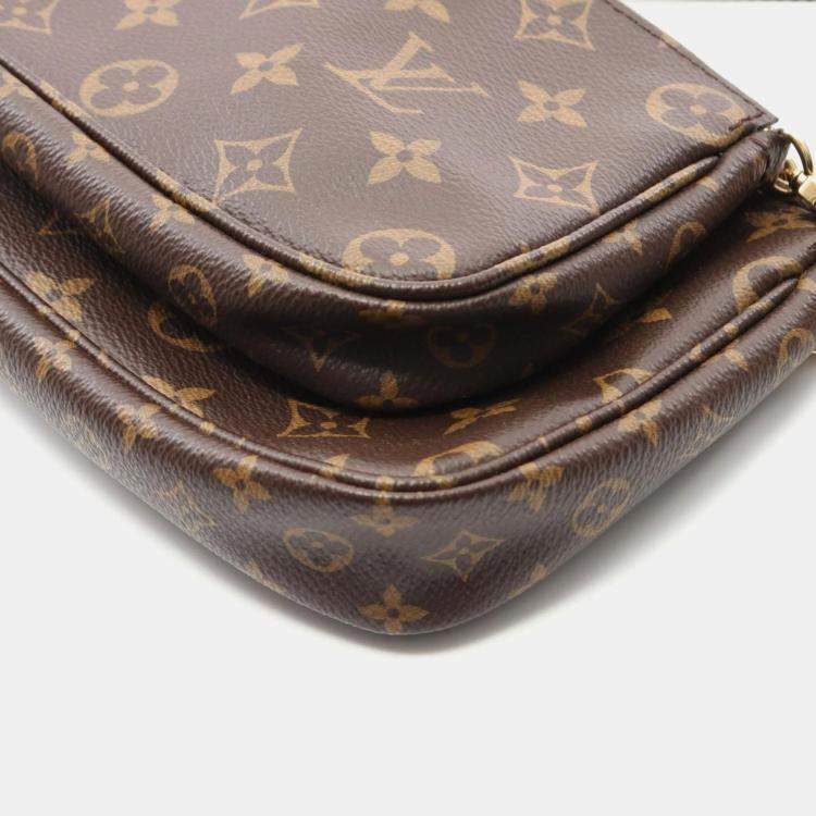 Pre Owned Louis Vuitton Multi Pochette Accessoires Brown Khaki Monogram Coated Canvas Shoulder Bag