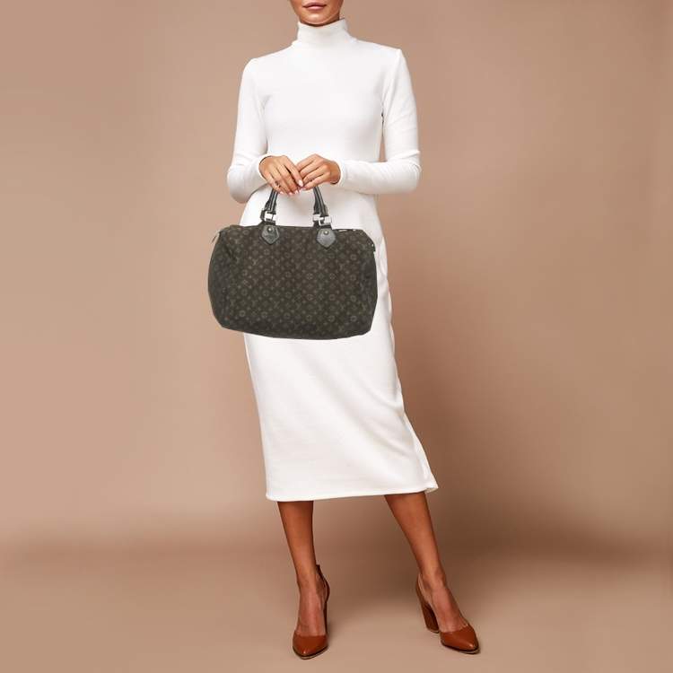 Pre Owned Louis Vuitton Fusain Monogram Mini Lin Canvas Speedy 30 Bag