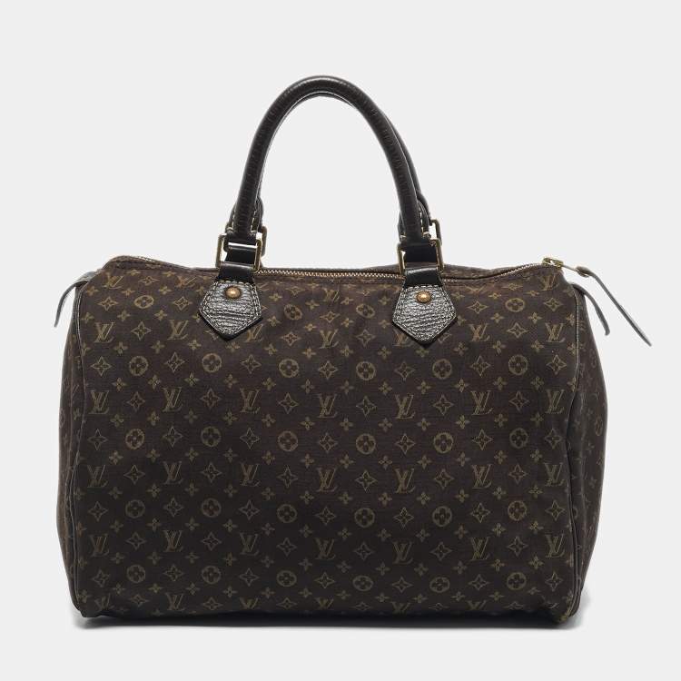 Pre Owned Louis Vuitton Fusain Monogram Mini Lin Canvas Speedy 30 Bag