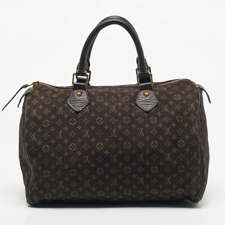 Pre Owned Louis Vuitton Fusain Monogram Mini Lin Canvas Speedy 30 Bag