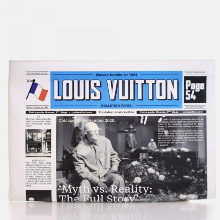 مملوكة مسبقًا Louis Vuitton Newspaper Pouch White Black Blue Calfskin Clutch Bag