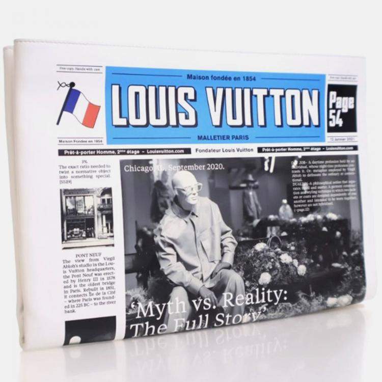 مملوكة مسبقًا Louis Vuitton Newspaper Pouch White Black Blue Calfskin Clutch Bag