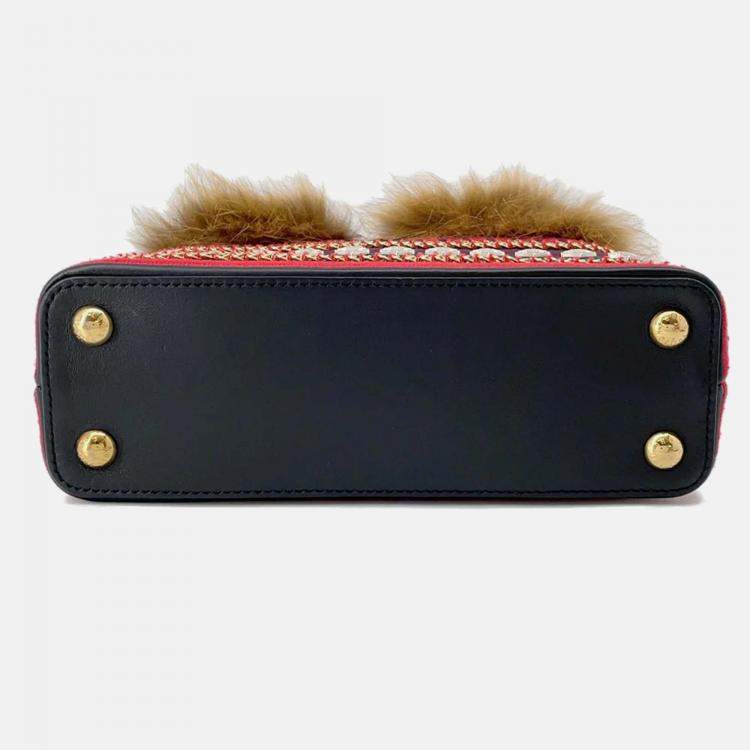 مملوكة مسبقًا Louis Vuitton Capucines Multicolor Noir Red Leather Fur Top Handle Bag