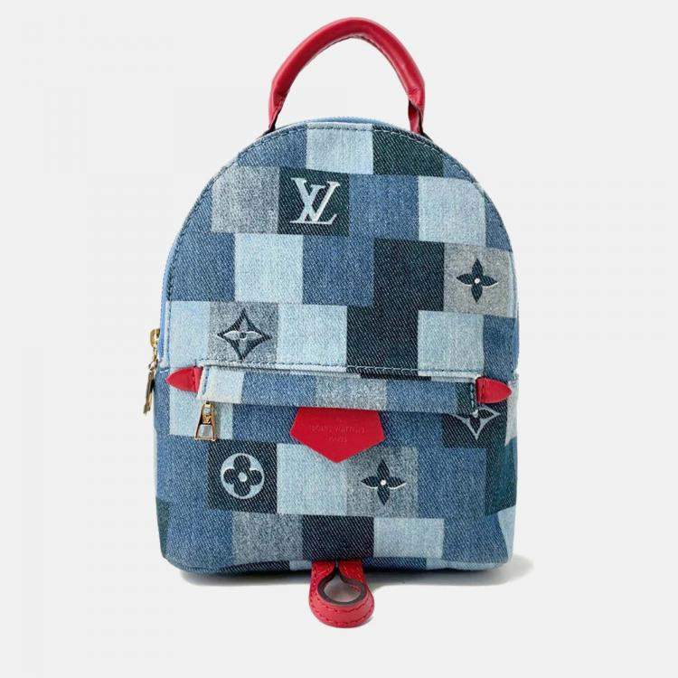 Pre Owned Louis Vuitton Palm Springs Mini Blue Red Monogram Denim Backpack
