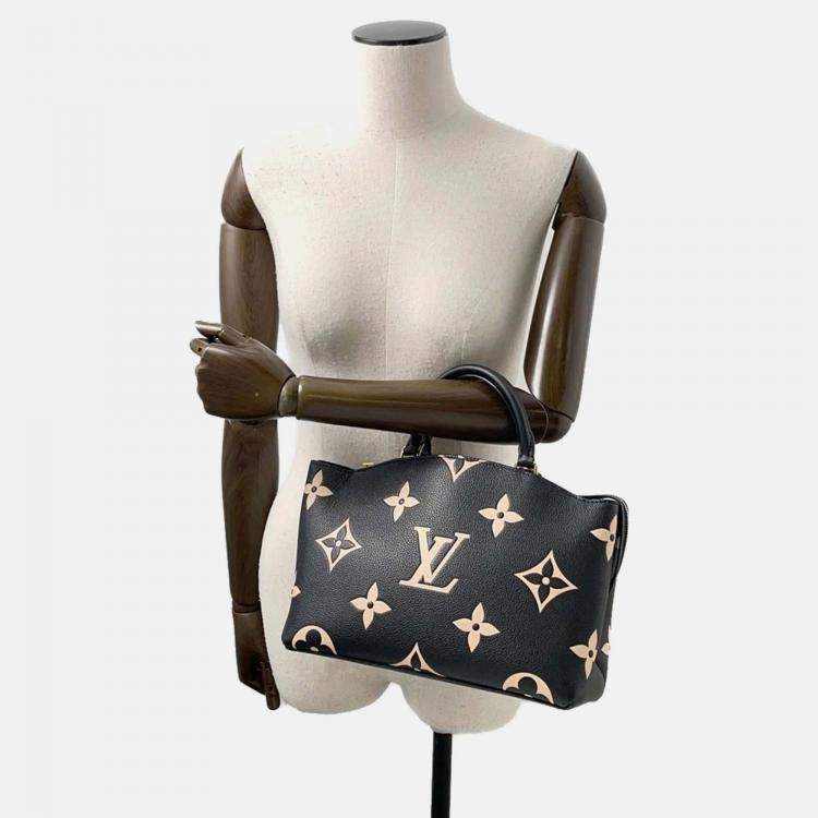 Pre Owned Louis Vuitton Petit Palais PM Noir Beige Bicolor Monogram Empreinte Leather Handbag