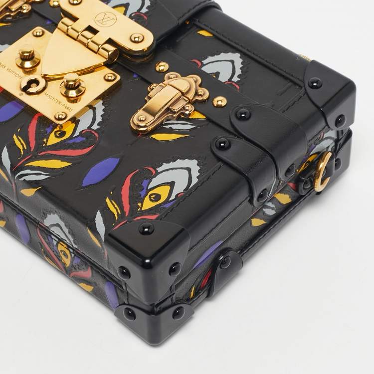Pre Owned Louis Vuitton Black Graphic Print Leather Petite Malle Bag