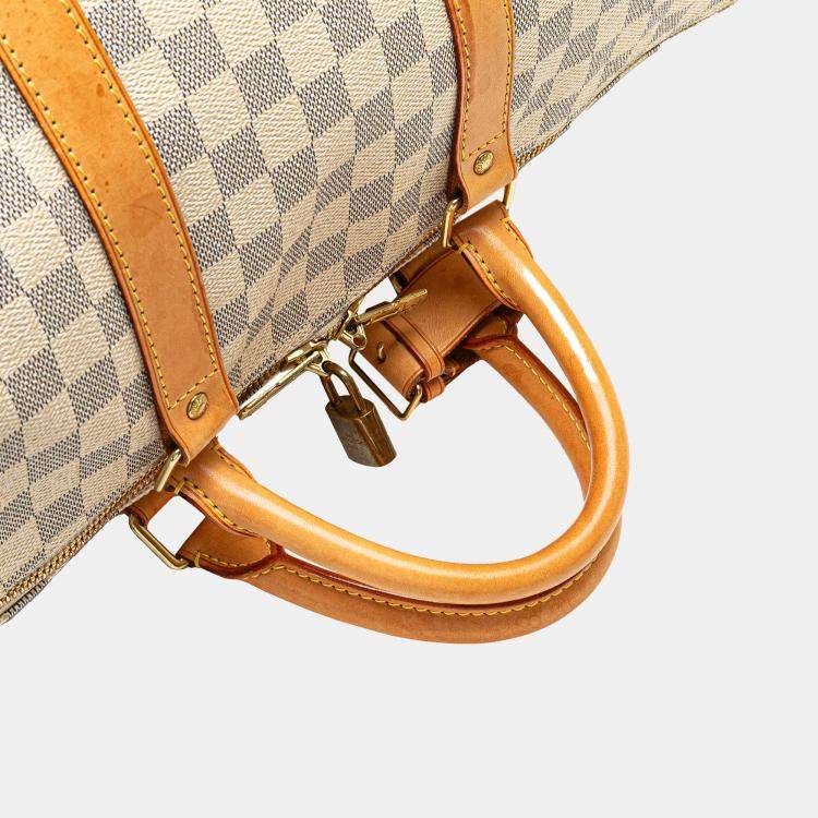 Pre Owned Louis Vuitton White Damier Azur Keepall Bandouliere 55