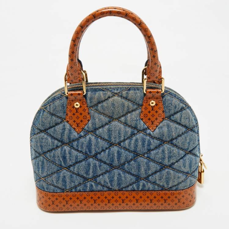 Pre Owned Louis Vuitton Blue Denim and Monogram Leather Alma BB Bag