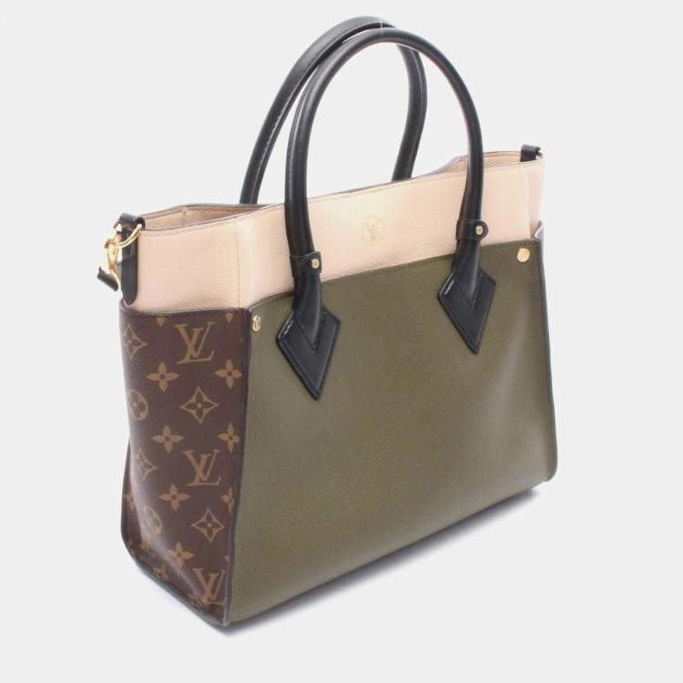 Pre Owned Louis Vuitton On My Side MM Khaki Ivory Monogram Canvas Tote Bag