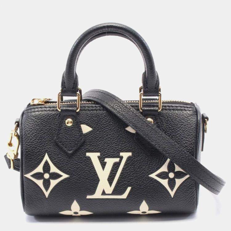 Pre Owned Louis Vuitton Nano Speedy Black Beige Monogram Empreinte Leather Handbag