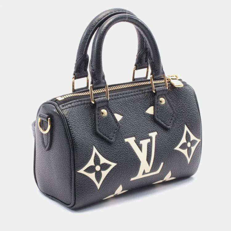 Pre Owned Louis Vuitton Nano Speedy Black Beige Monogram Empreinte Leather Handbag
