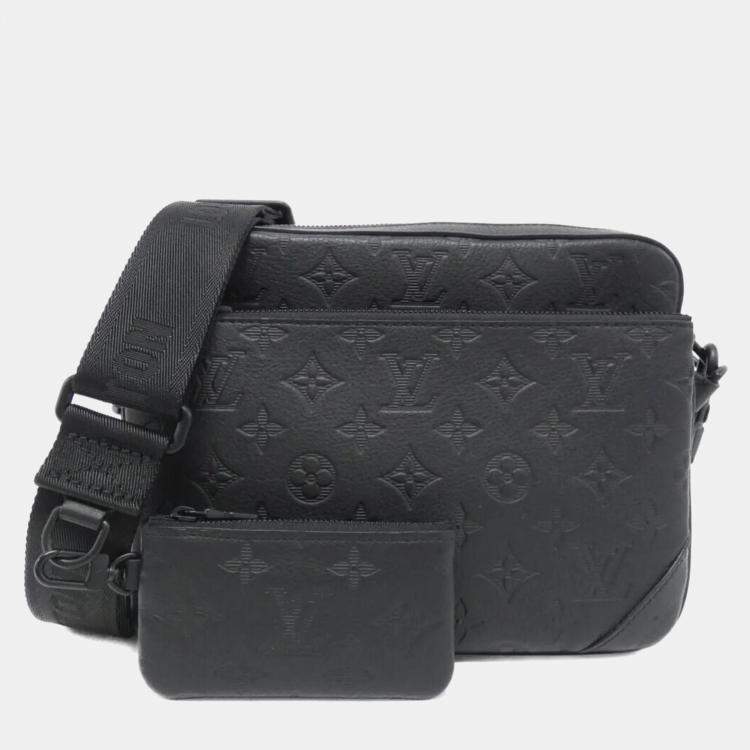 Pre Owned Louis Vuitton Black Leather Trio Messenger Shoulder Bag