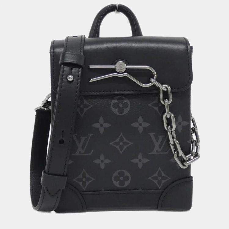 Pre Owned Louis Vuitton Nano Steamer Black Monogram Eclipse Leather Shoulder Bag