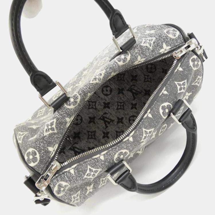 Pre Owned Louis Vuitton Speedy Bandouliere 25 Jacquard Denim Canvas Boston Bag