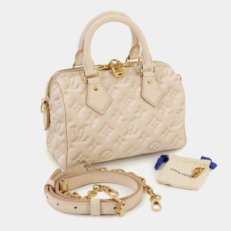 Pre Owned Louis Vuitton Monogram Speedy Bandouliere 20 2Way Hand Shoulder Bag Leather Beige Clair