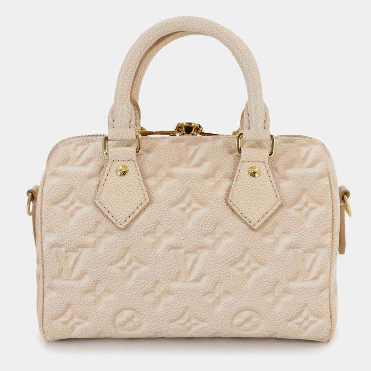 Pre Owned Louis Vuitton Monogram Speedy Bandouliere 20 2Way Hand Shoulder Bag Leather Beige Clair
