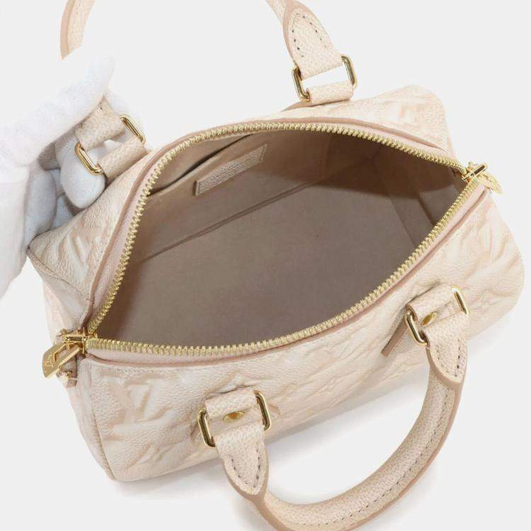 Pre Owned Louis Vuitton Monogram Speedy Bandouliere 20 2Way Hand Shoulder Bag Leather Beige Clair