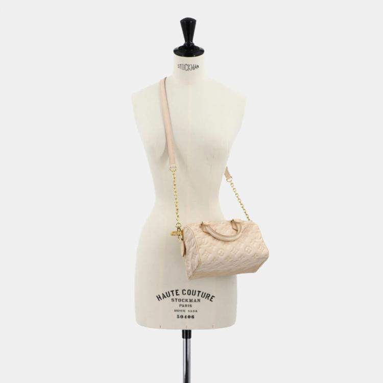 Pre Owned Louis Vuitton Monogram Speedy Bandouliere 20 2Way Hand Shoulder Bag Leather Beige Clair