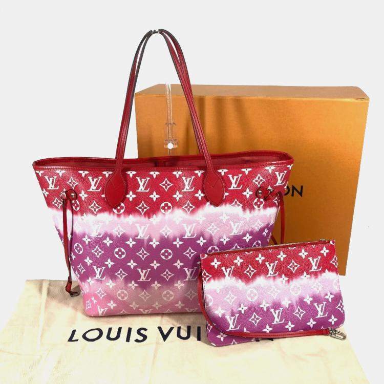 Pre Owned Louis Vuitton Neverfull MM Red Canvas Shoulder Bag
