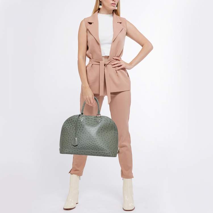 Pre Owned Louis Vuitton Light Green Ostrich Leather Alma GM Bag