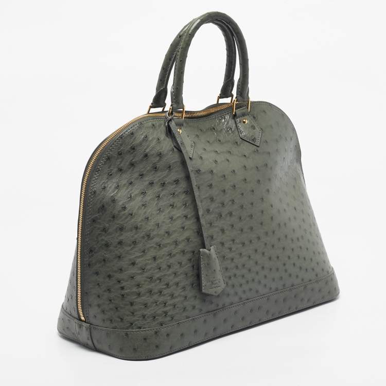 Pre Owned Louis Vuitton Light Green Ostrich Leather Alma GM Bag