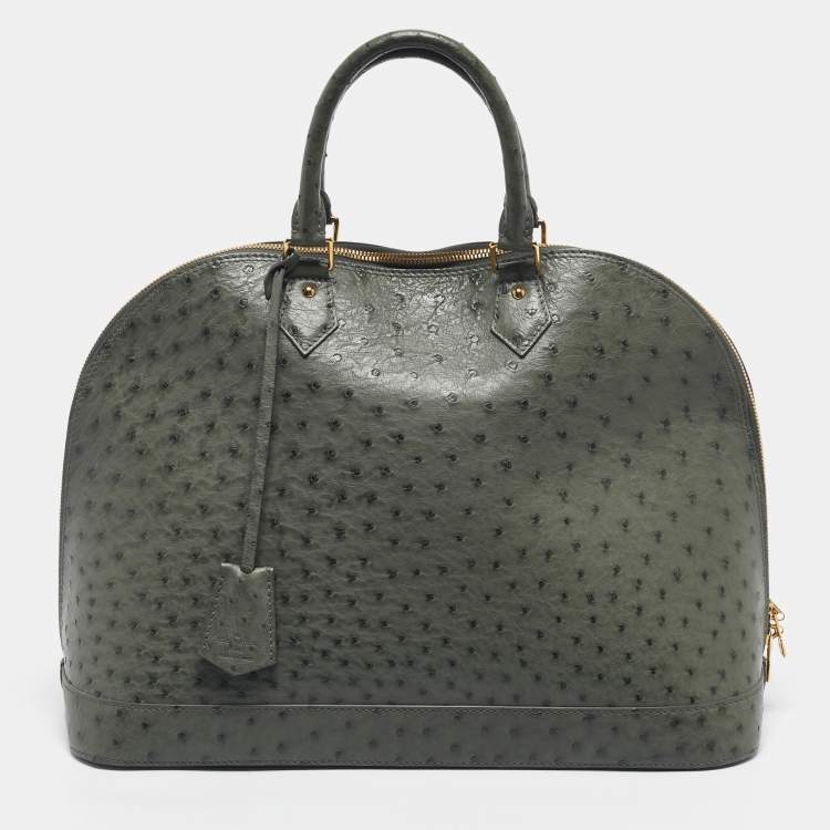 Pre Owned Louis Vuitton Light Green Ostrich Leather Alma GM Bag