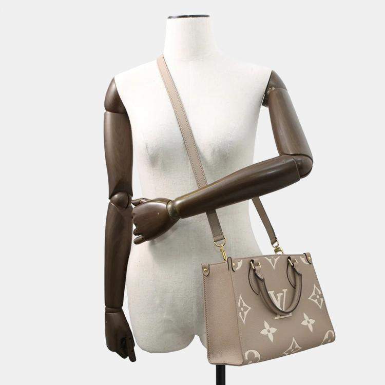 Pre Owned Louis Vuitton Onthego Tourterelle Claim Bicolor Monogram Empreinte Leather Monogram Giant Size Pm