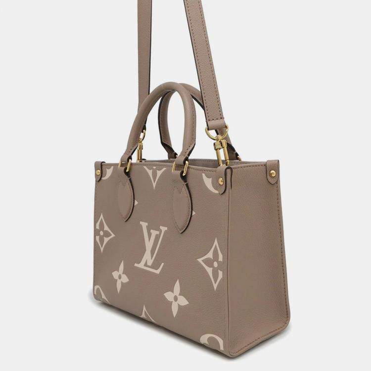 Pre Owned Louis Vuitton Onthego Tourterelle Claim Bicolor Monogram Empreinte Leather Monogram Giant Size Pm