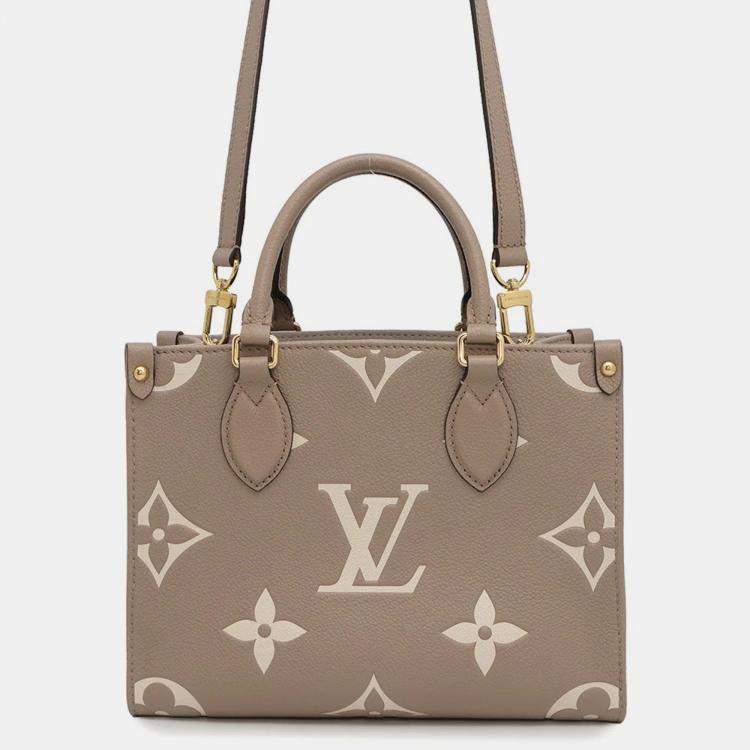 Pre Owned Louis Vuitton Onthego Tourterelle Claim Bicolor Monogram Empreinte Leather Monogram Giant Size Pm