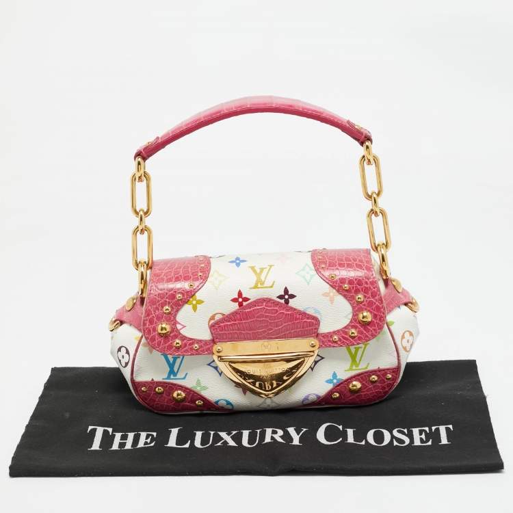 Pre Owned Louis Vuitton Pink/White Multicolor Monogram Canvas and Alligator Marilyn Bag