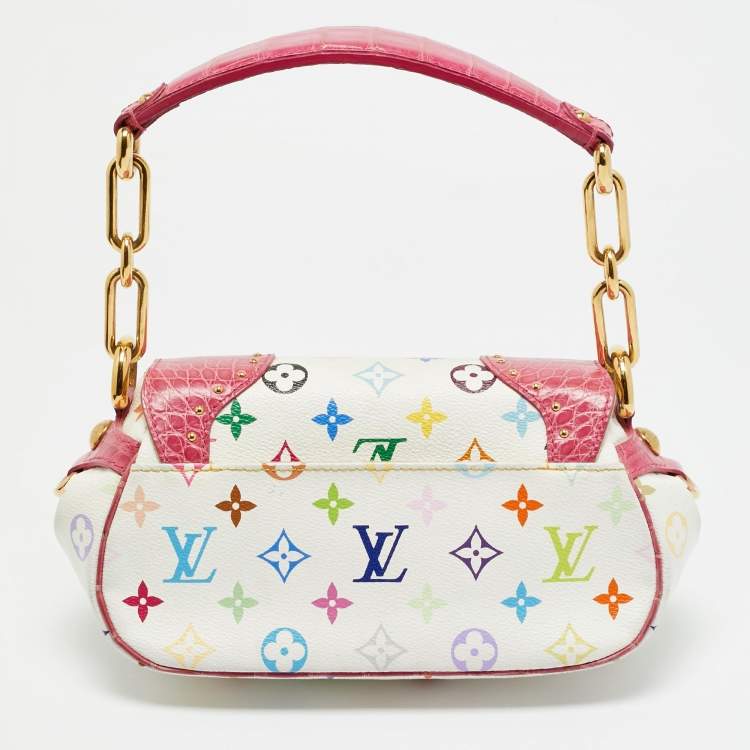 Pre Owned Louis Vuitton Pink/White Multicolor Monogram Canvas and Alligator Marilyn Bag
