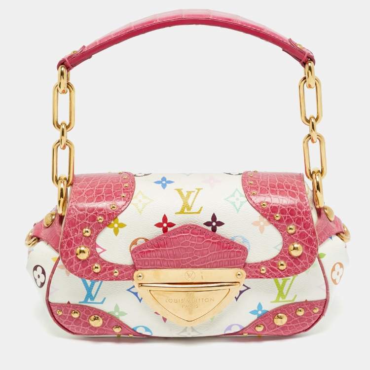 Pre Owned Louis Vuitton Pink/White Multicolor Monogram Canvas and Alligator Marilyn Bag