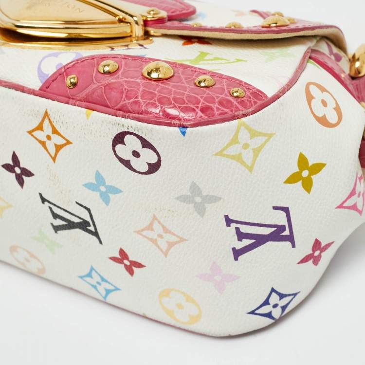 Pre Owned Louis Vuitton Pink/White Multicolor Monogram Canvas and Alligator Marilyn Bag