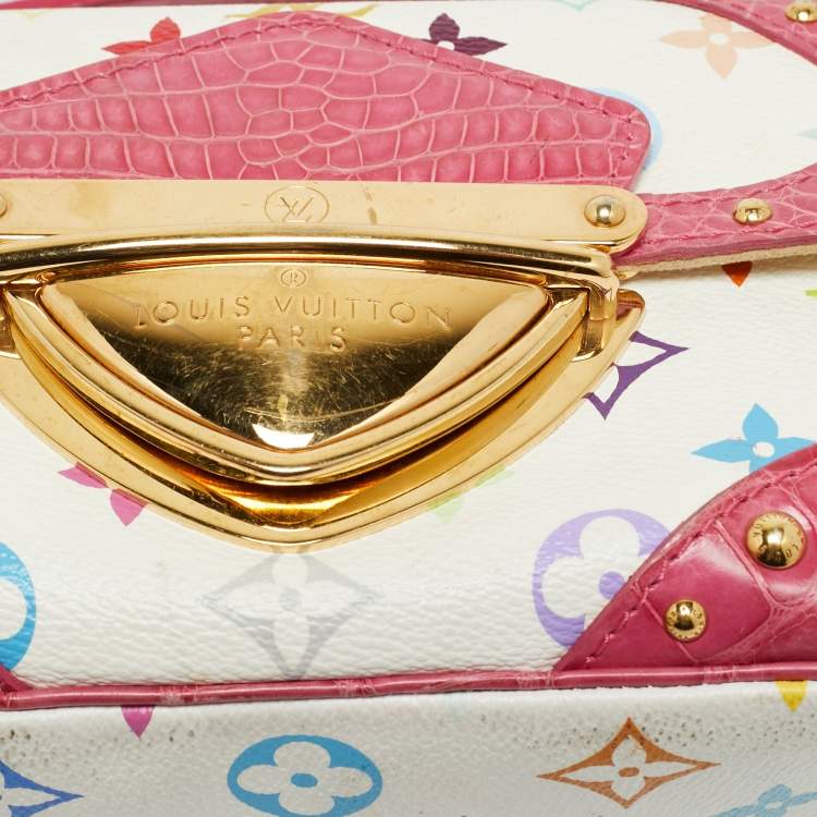 Pre Owned Louis Vuitton Pink/White Multicolor Monogram Canvas and Alligator Marilyn Bag