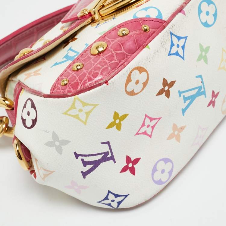 Pre Owned Louis Vuitton Pink/White Multicolor Monogram Canvas and Alligator Marilyn Bag