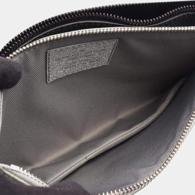 Pre Owned Louis Vuitton Silver Damier Glitter Taurillon In The Loop Trio Pouch