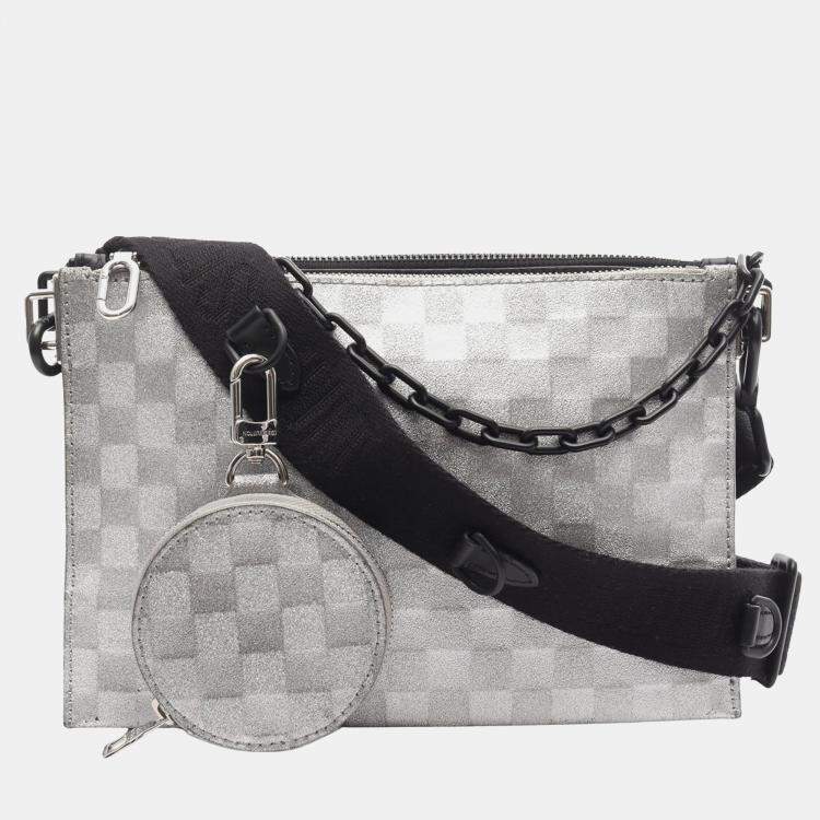 Pre Owned Louis Vuitton Silver Damier Glitter Taurillon In The Loop Trio Pouch