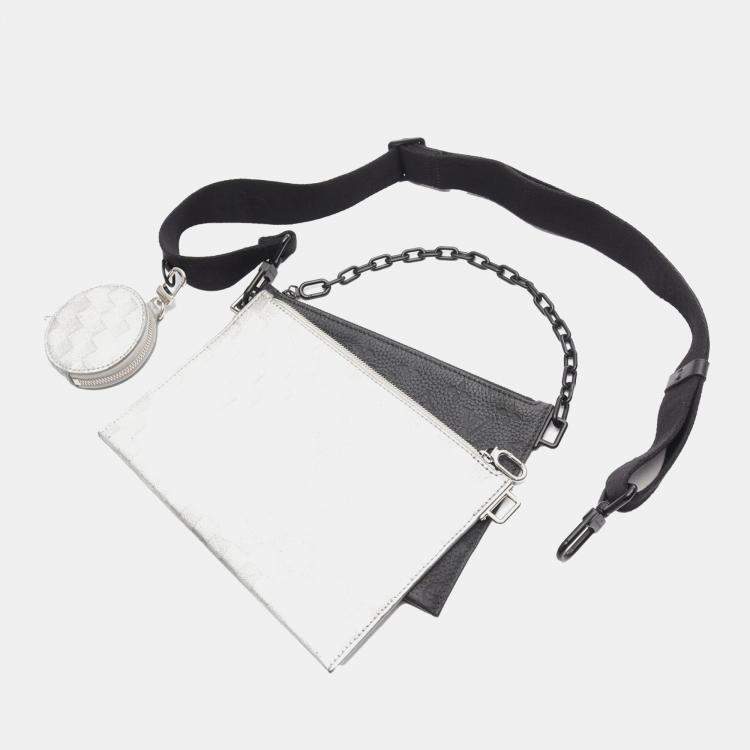 Pre Owned Louis Vuitton Silver Damier Glitter Taurillon In The Loop Trio Pouch