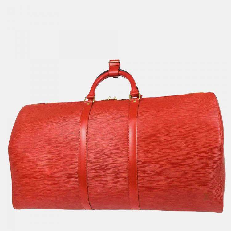 Pre Owned Louis Vuitton Keepall 55 Red Epi Leather Travel Bag