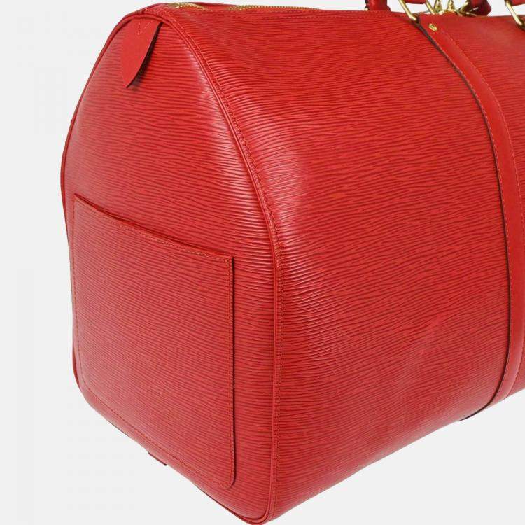 Pre Owned Louis Vuitton Keepall 55 Red Epi Leather Travel Bag