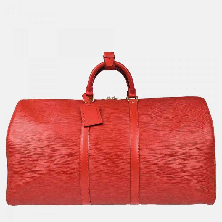 Pre Owned Louis Vuitton Keepall 55 Red Epi Leather Travel Bag