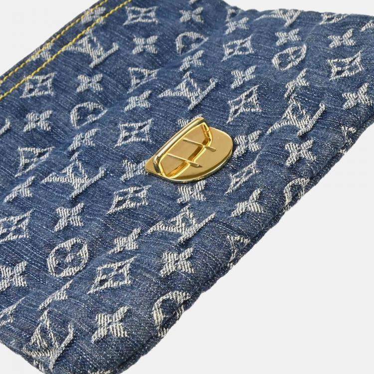 Pre Owned Louis Vuitton Pochette Plat Blue Monogram Denim Clutch Bag