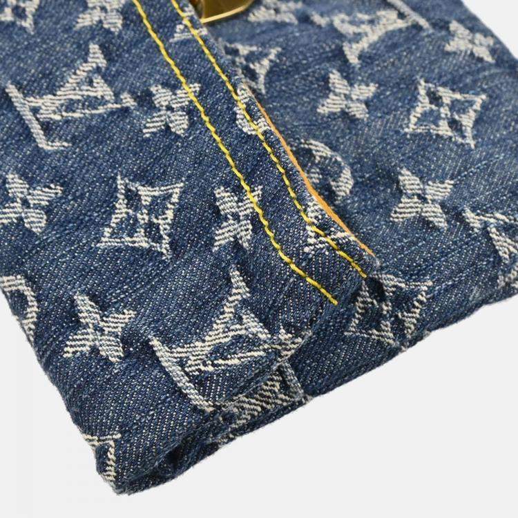 Pre Owned Louis Vuitton Pochette Plat Blue Monogram Denim Clutch Bag