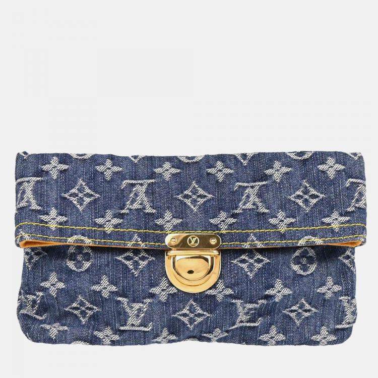 Pre Owned Louis Vuitton Pochette Plat Blue Monogram Denim Clutch Bag