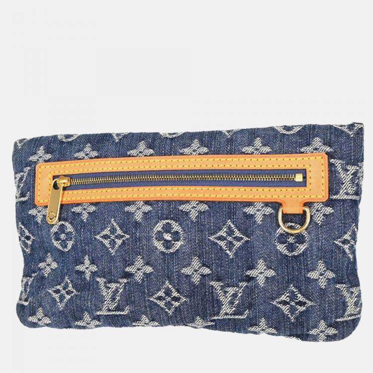 Pre Owned Louis Vuitton Pochette Plat Blue Monogram Denim Clutch Bag