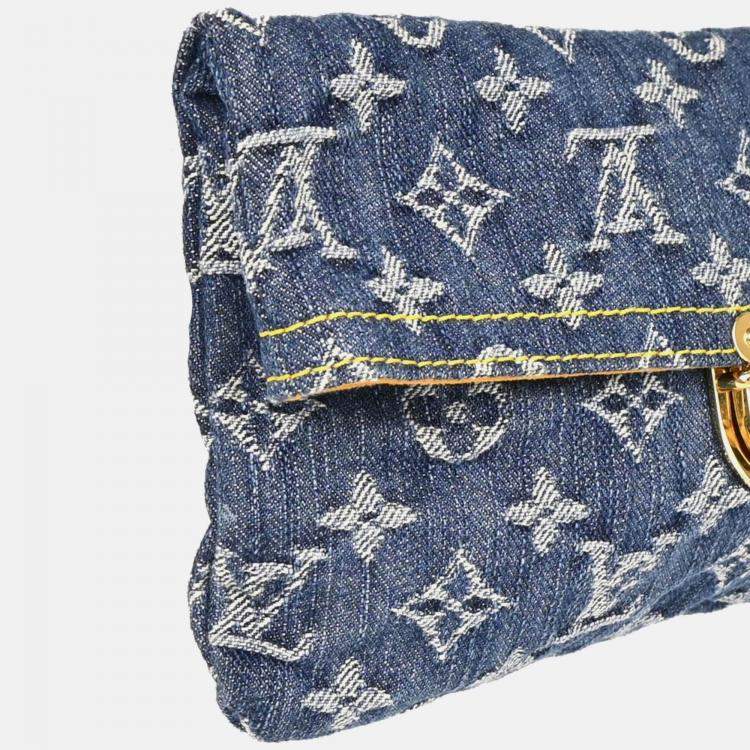 Pre Owned Louis Vuitton Pochette Plat Blue Monogram Denim Clutch Bag