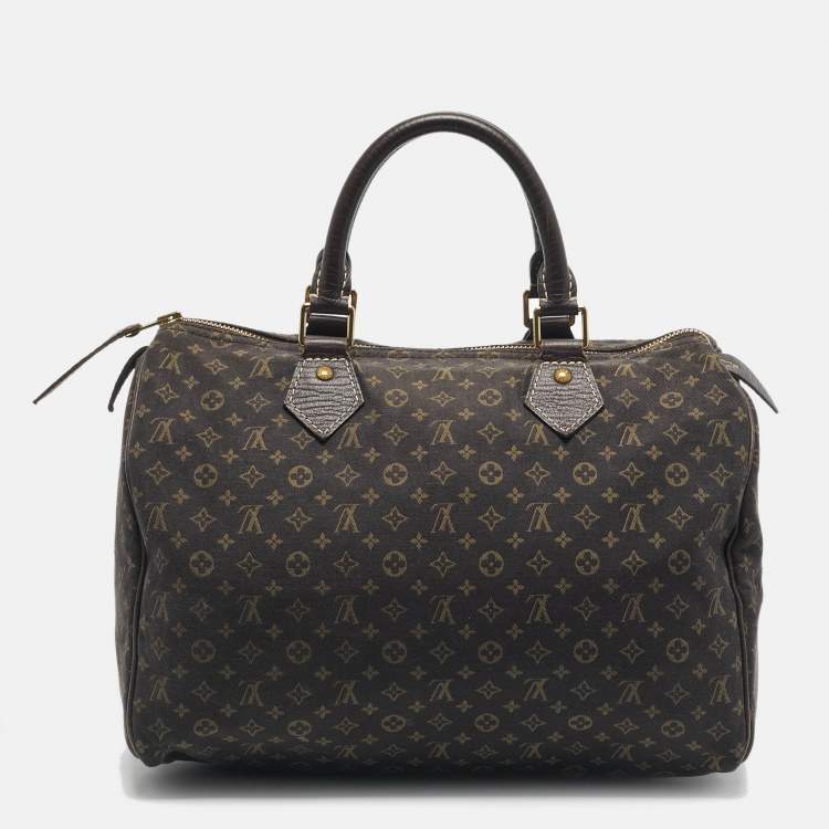 Pre Owned Louis Vuitton Fusain Monogram Mini Lin Fabric Speedy 30 Bag