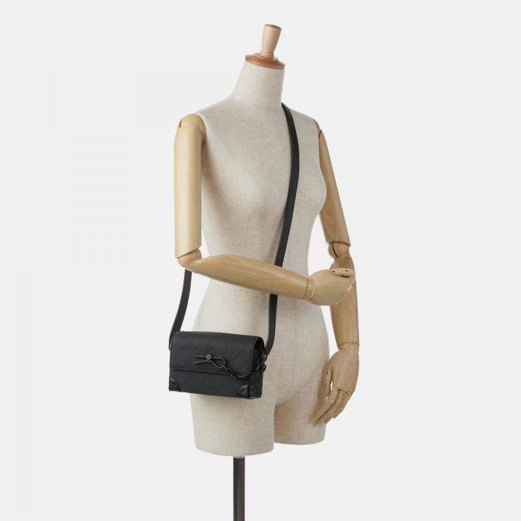 Pre Owned Louis Vuitton Steamer Wearable Wallet Black Monogram Leather Crossbody Bag