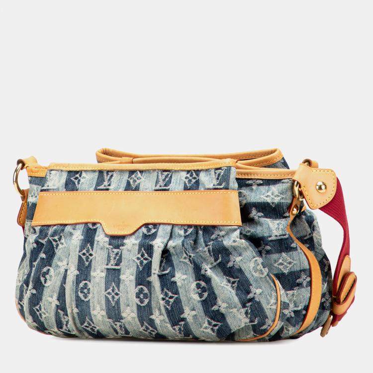 Pre Owned Louis Vuitton Blue Monogram Denim Porte Epaule Raye Cabas MM
